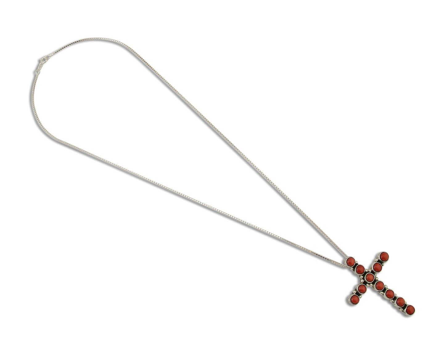 Navajo Cross Necklace 925 Silver Mediterranean Coral Signed Benjamin Piaso C.80s