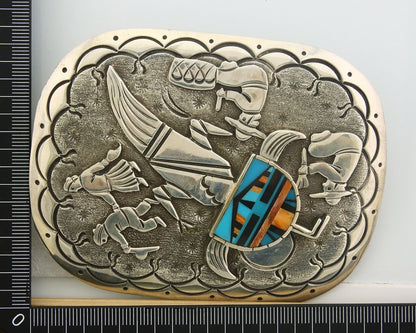 Navajo Belt Buckle 925 Sterling Silver Signed Floyd Becenti 3x4 in C.80's