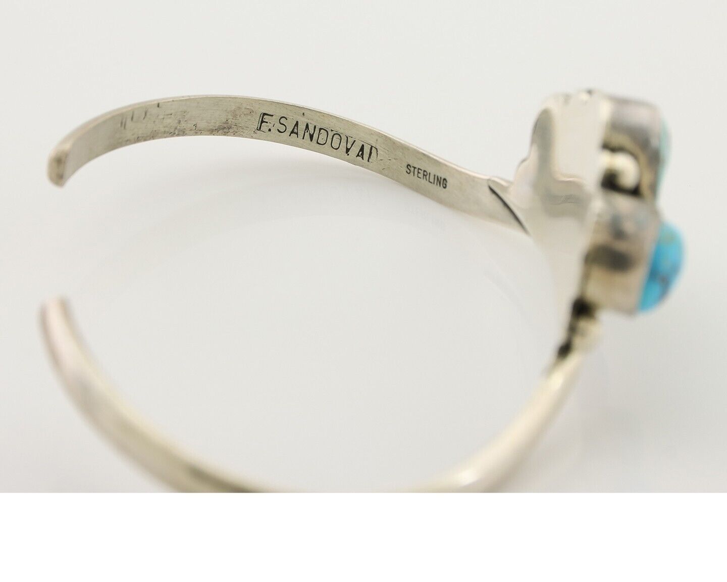 Navajo Bracelet 925 Silver Morenci Turquoise Artist Signed Frank Sandoval C.80's