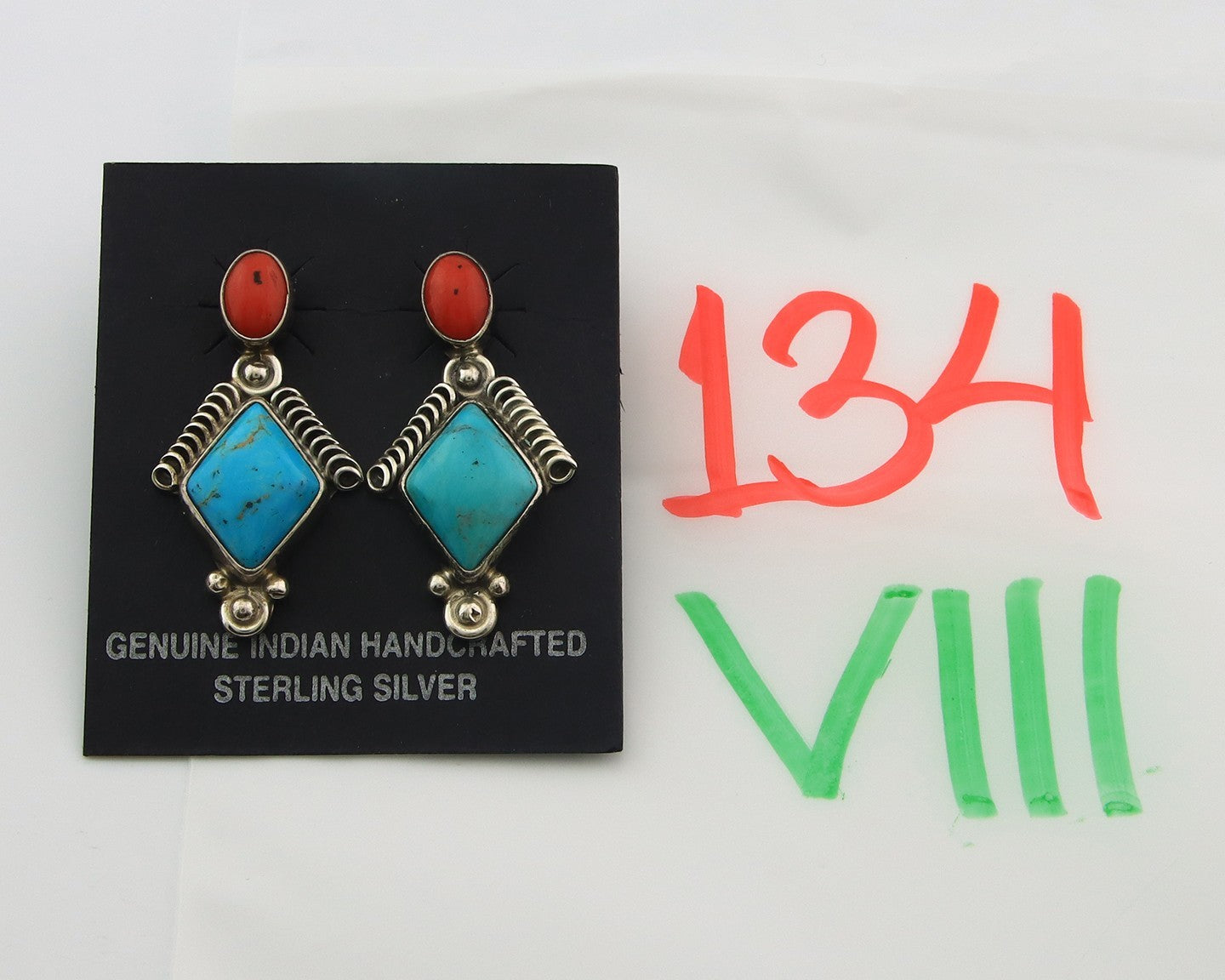 Navajo Earrings Sterling Silver Gemstone Vintage Handmade Signed Running Bear