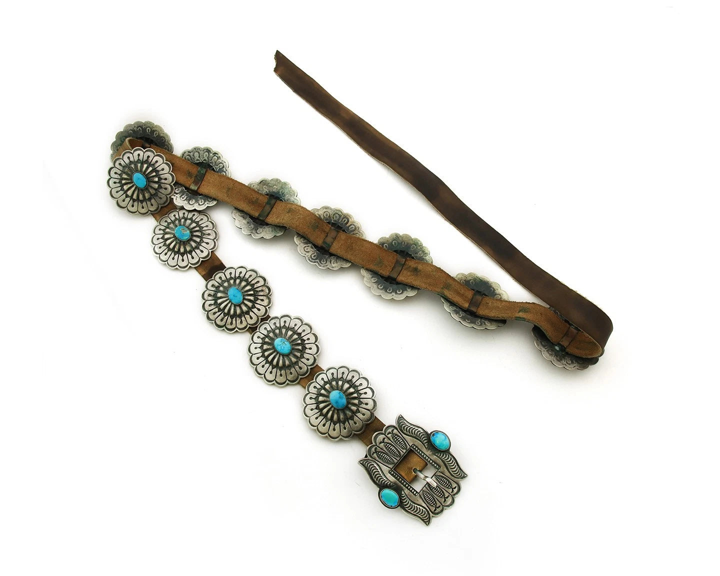 Navajo Concho Belt Sterling Silver Turquoise Vintage Signed H Morgan