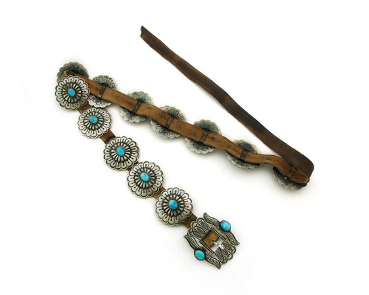 Navajo Concho Belt Sterling Silver Turquoise Vintage Signed H Morgan