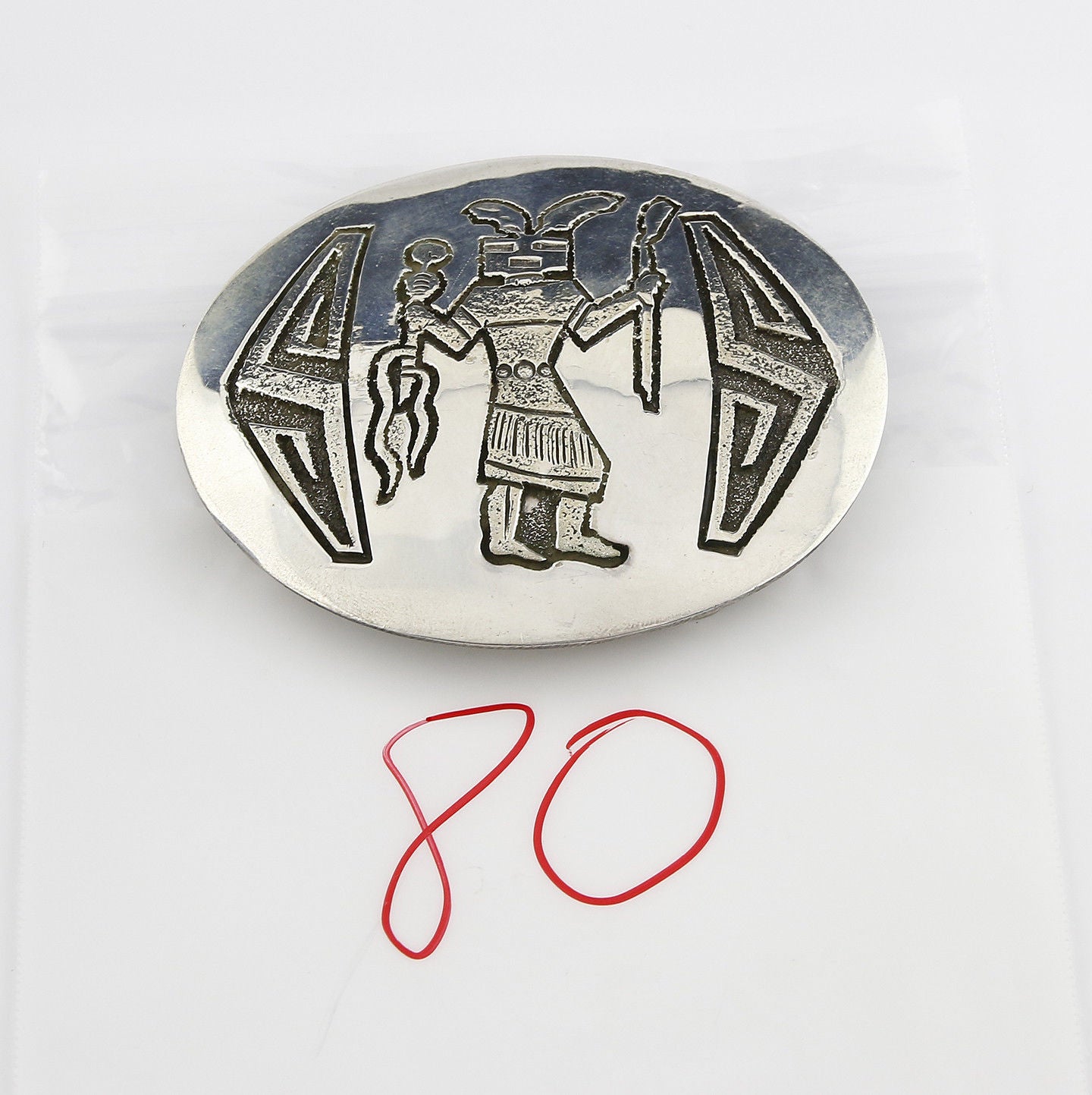 VTG Navajo Signed Bernice Bonney Rain Dancer .925 Silver Belt Buckle