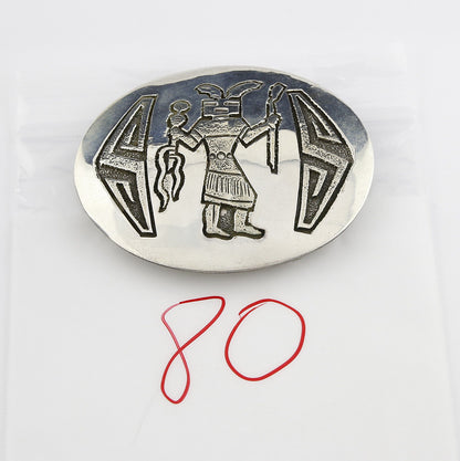 VTG Navajo Signed Bernice Bonney Rain Dancer .925 Silver Belt Buckle