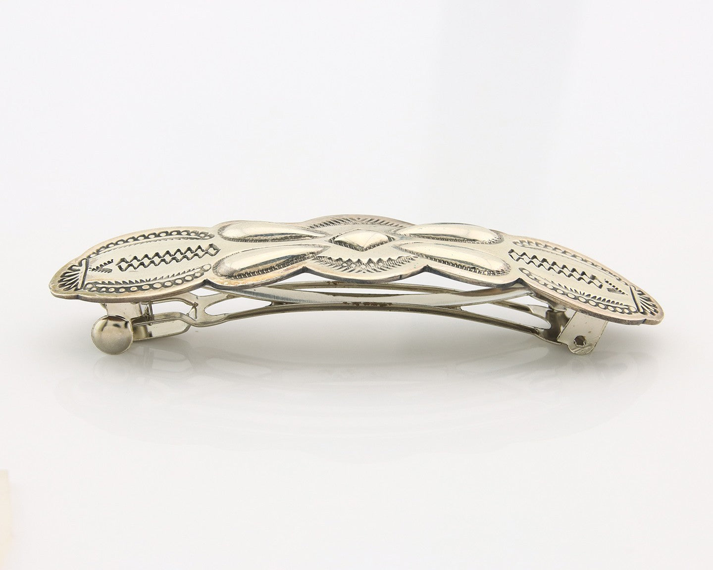 Vintage Navajo Barrette 925 Sterling Silver Hand Stamped Signed SN