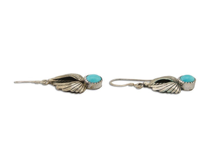 Navajo Dangle Earrings 925 Silver Natural Turquoise Native Artist Signed A C80s