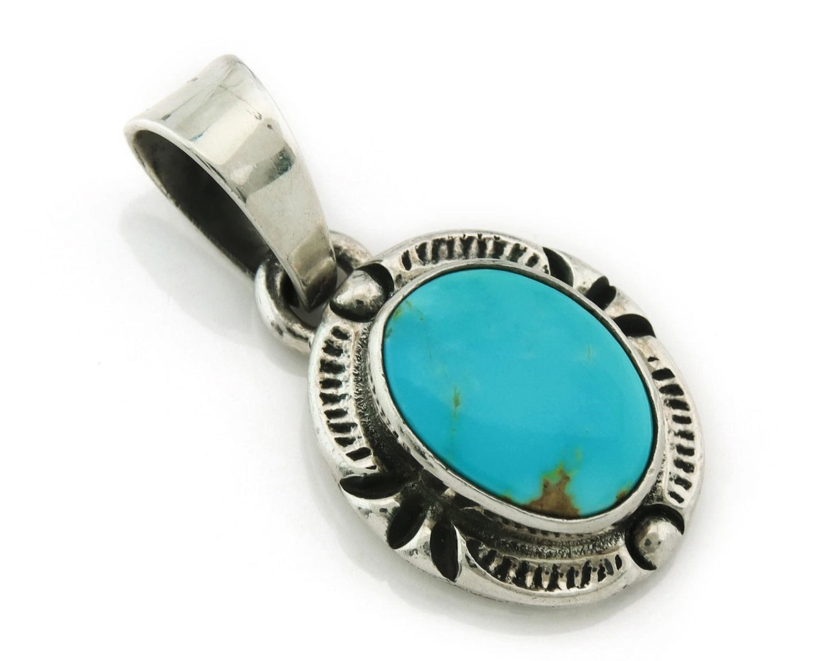 Navajo Pendant 925 Sterling Silver Natural Turquoise Vintage Artist Signed Gecko