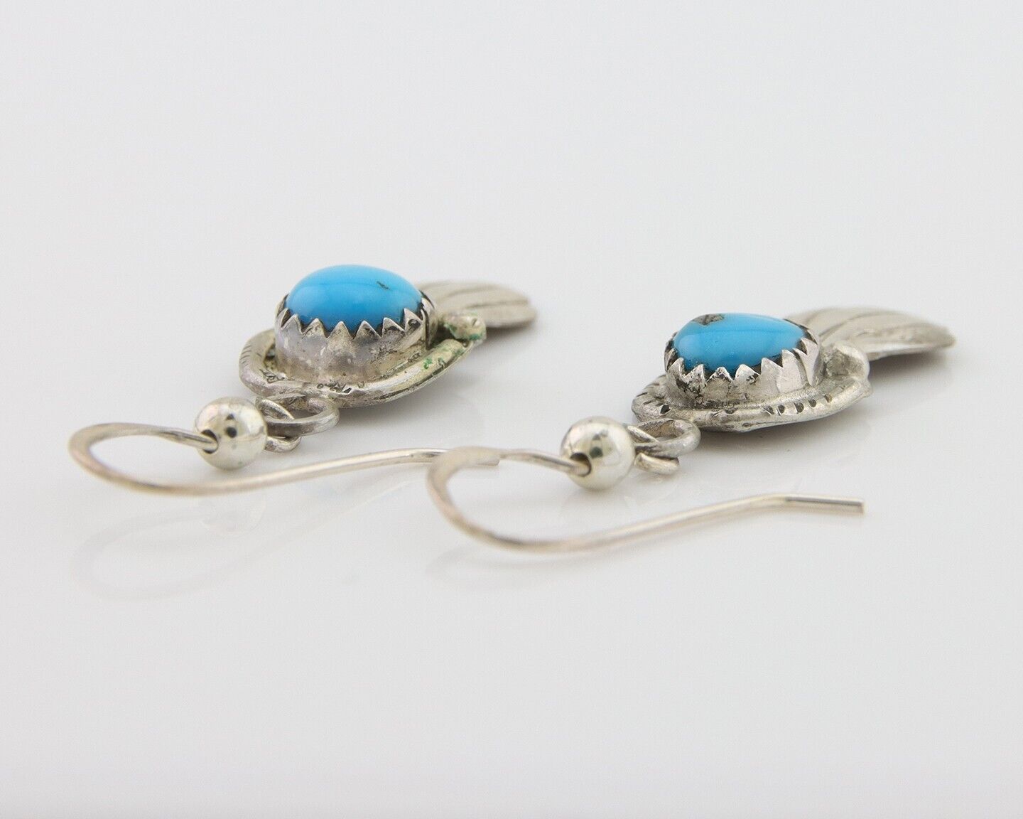 Navajo Earrings 925 Silver Blue Turquoise Artist Signed Kee Tsosie C.80's