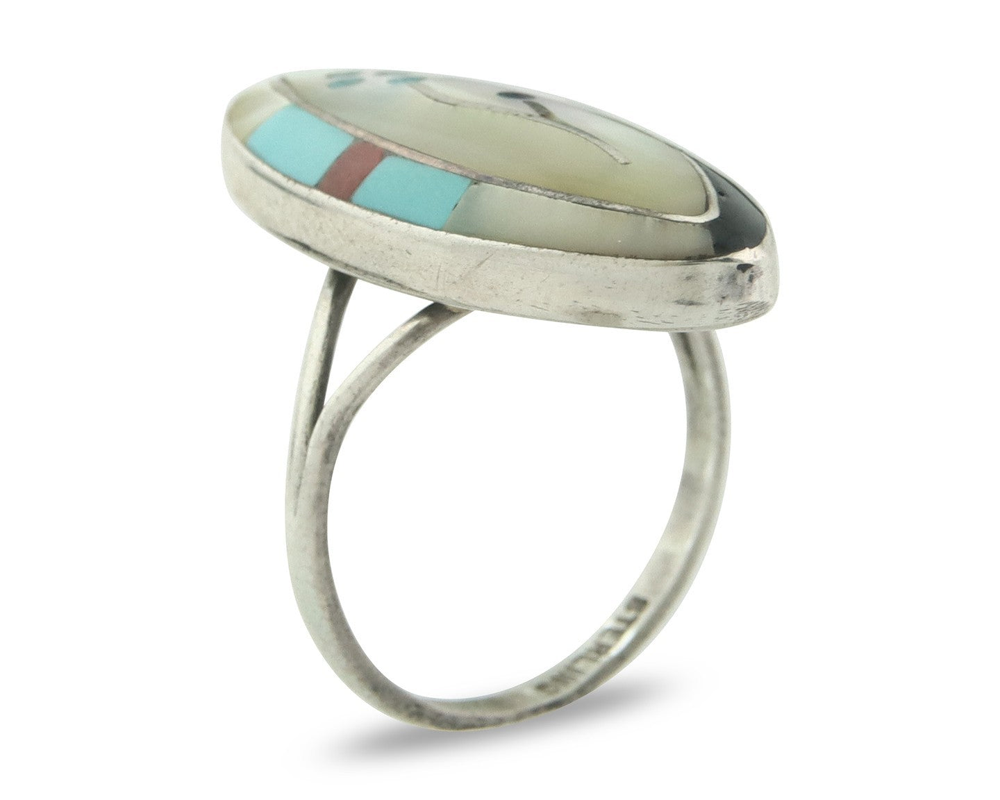 Vintage Zuni Ring 925 Sterling Silver Natural Gemstone Size 5.75