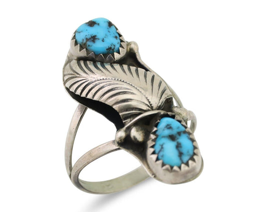 Navajo Handmade Ring 925 Silver Kingman Turquoise Native American Artist C.80's