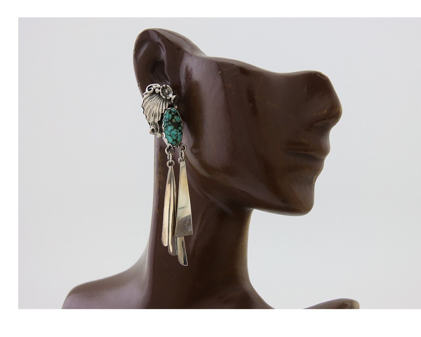 Navajo Dangle Earrings 925 Silver Natural Blue Turquoise Artist Signed M.S. C80s