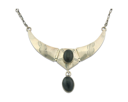Vintage Navajo Necklace 925 Silver Natural Onyx Artist Signed AP