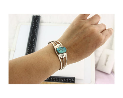 Vintage Navajo Bracelet 925 Silver Turquoise Handmade Signed L T Chee