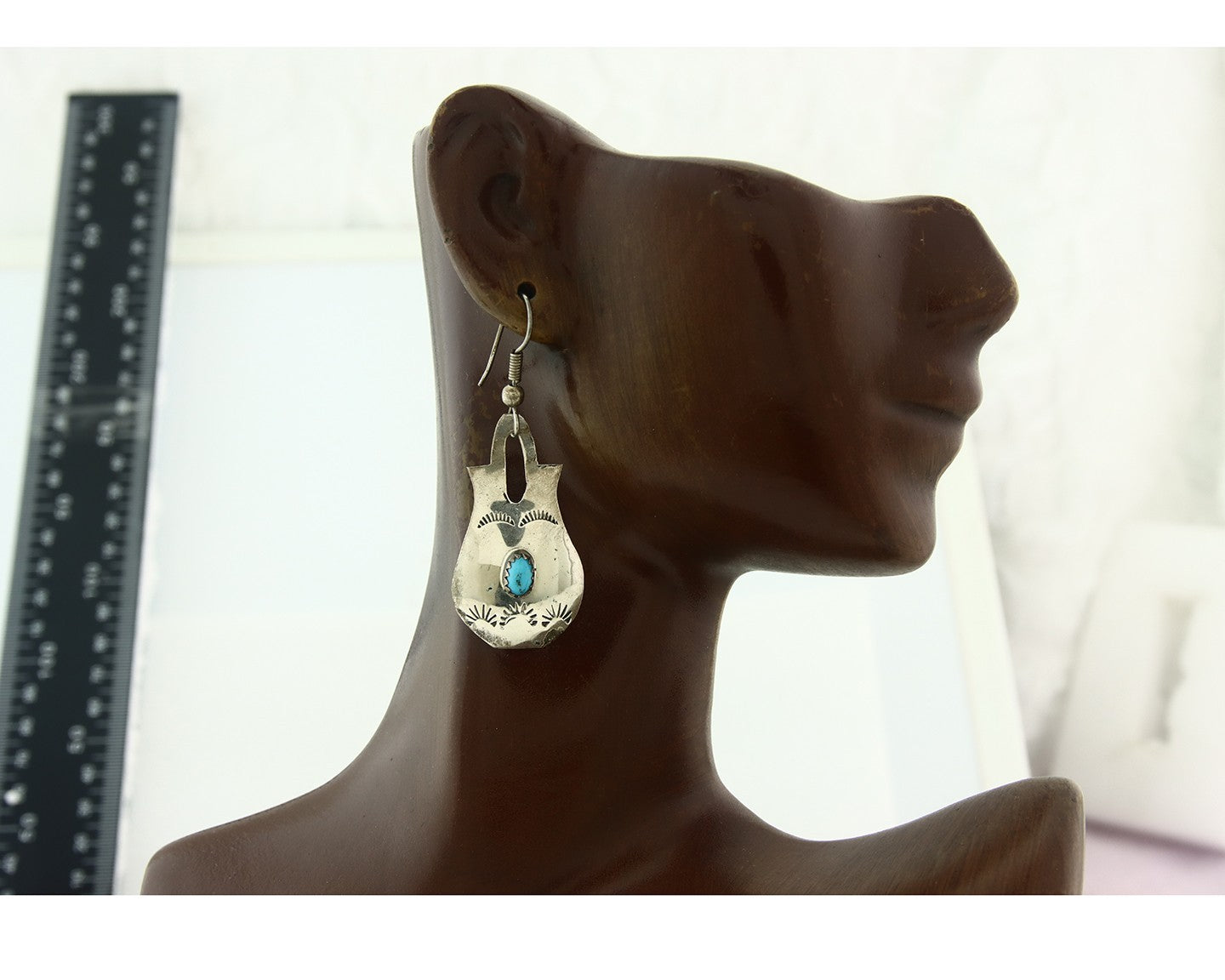 Navajo Earrings Sterling Silver Turquoise Vintage Dangle Signed L Ramone