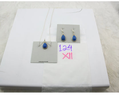 Navajo Necklace Earring Set Sterling Silver Natural Denim Lapis Artist Signed M