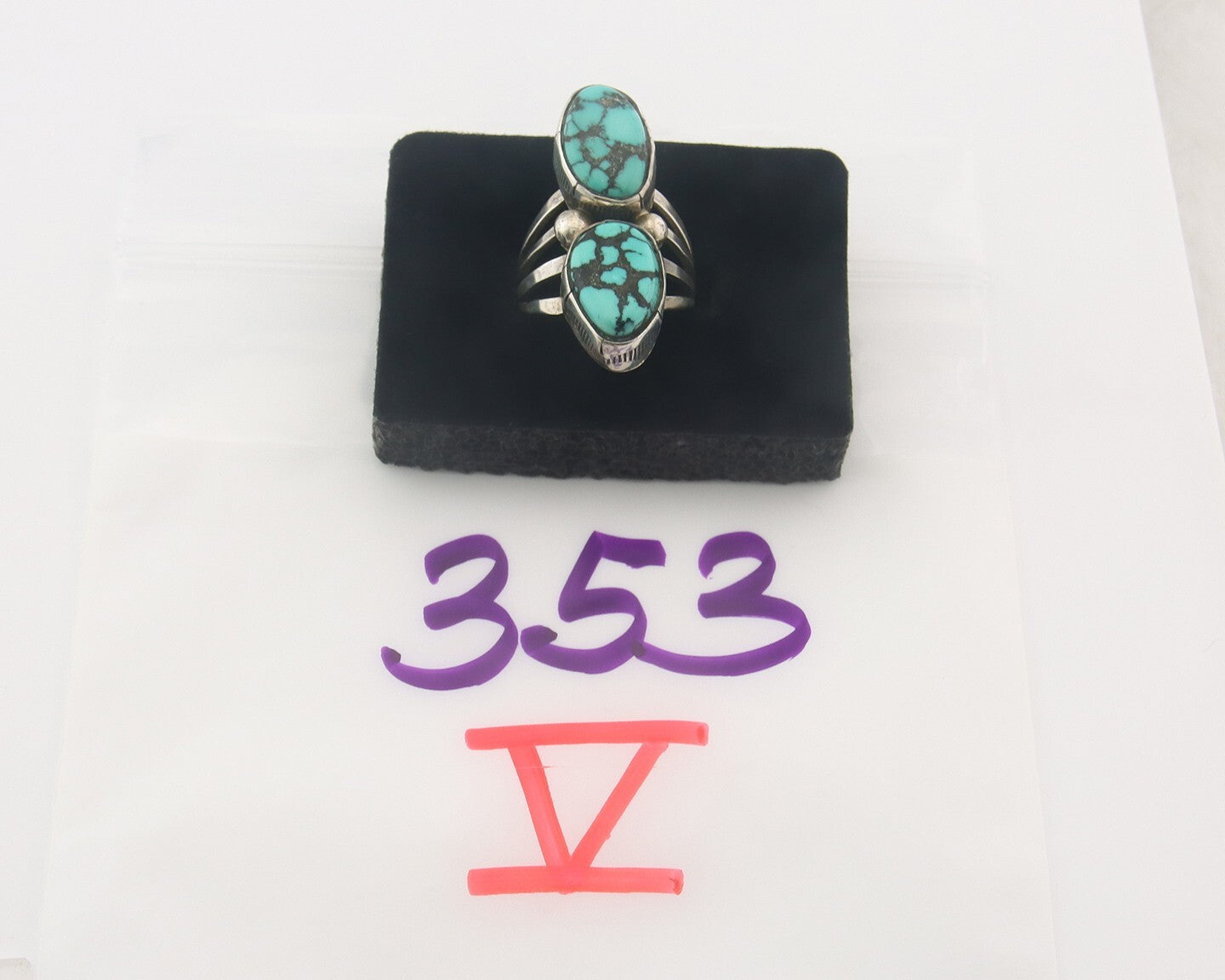 Vintage Navajo Ring 925 Sterling Authentic Damele Turquoise Signed M Size 7.0