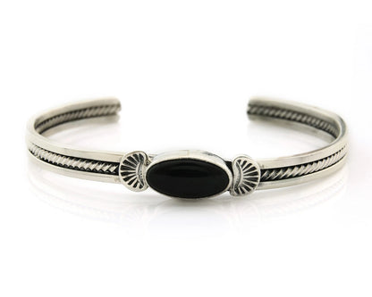 Navajo Cuff Bracelet Sterling Silver Black Onyx Handmade Vintage