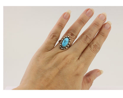 Navajo Ring 925 Silver Sleeping Beauty Turquoise Artist Signed SC C.80's