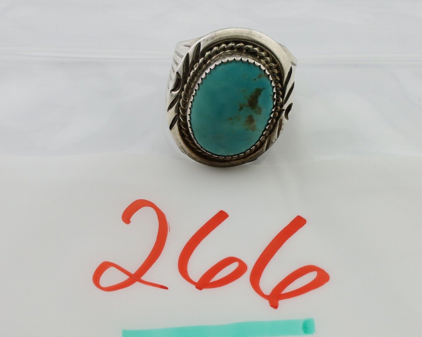 Navajo Ring 925 Silver Kingman Turquoise Artist Signed JMC C.80's