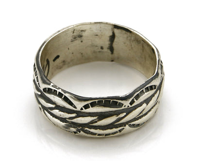 Navajo Ring .925 Silver Handmade Hand Stamped 3 Row Rope Band C.1980's