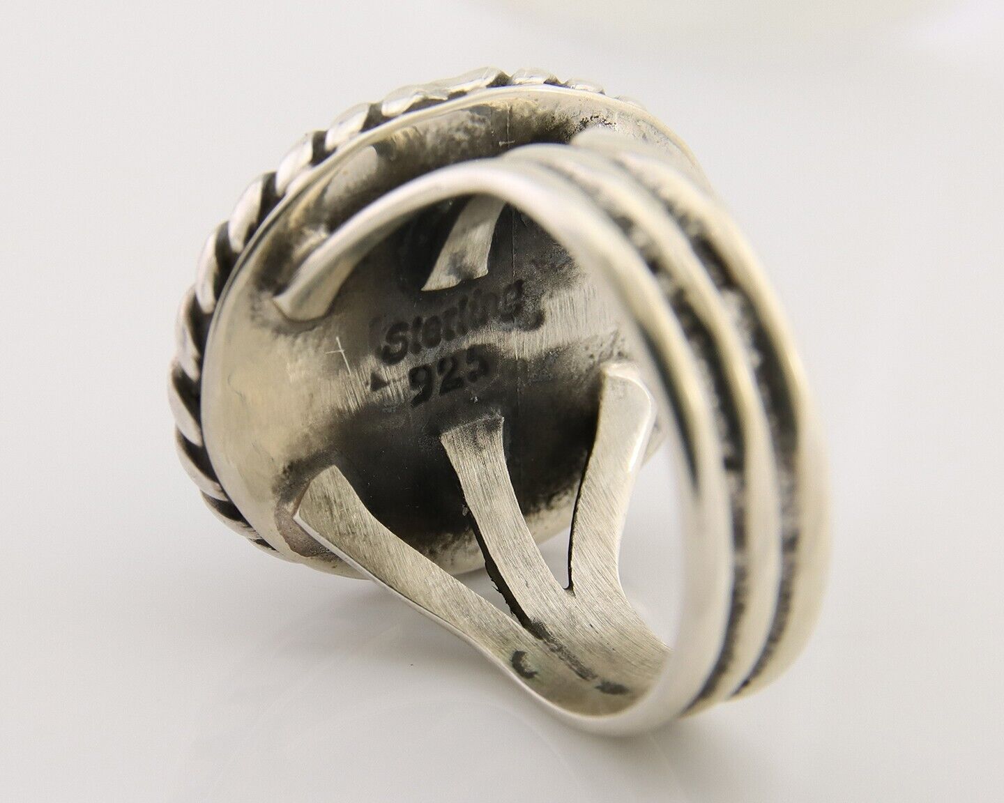 Navajo Ring 925 Silver Natural Malachite Native American Artist C.80's