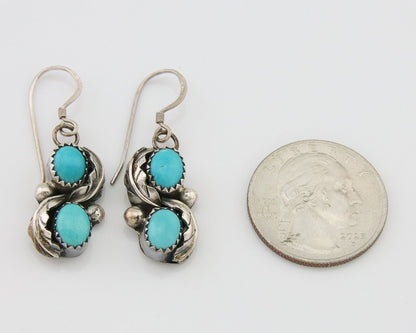 Navajo Dangle Earrings 925 Silver Natural Turquoise Native American Artist C80s