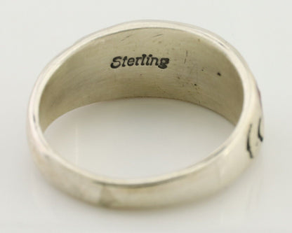 Navajo Ring 925 Silver Turquoise & Coral Natural American Artist C.80's