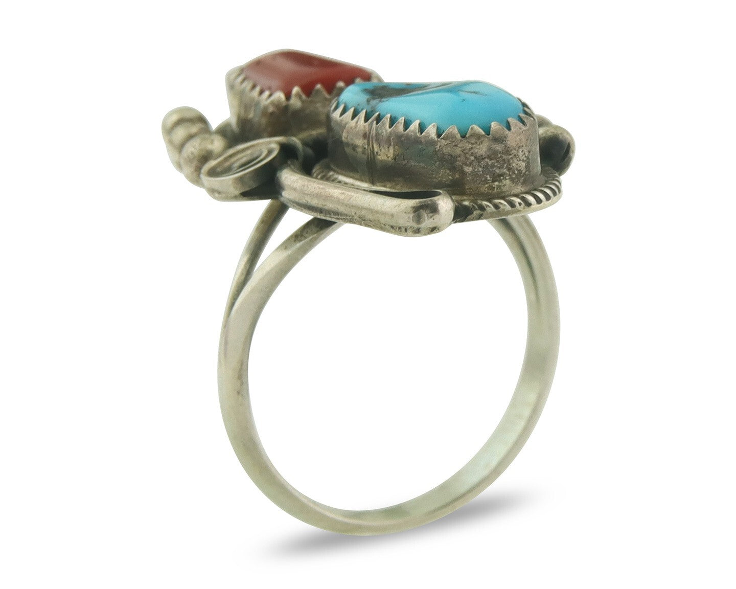 Vintage Navajo Ring 925 Sterling Natural Gemstones Signed Justin Morris Sz 8.0