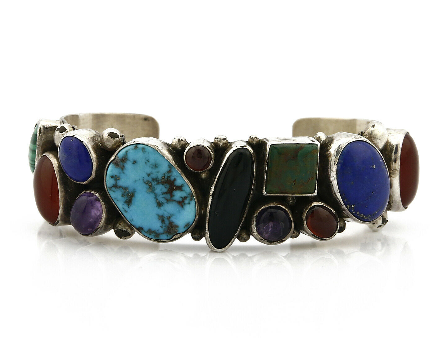 Navajo Bracelet .925 Silver Natural Mined Gemstones Artist G Billy Cuff C.80's