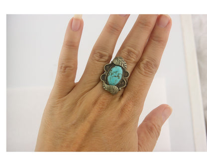 Vintage Navajo Ring 925 Sterling 999 Nickel Turquoise Signed Benny M Size 8.0