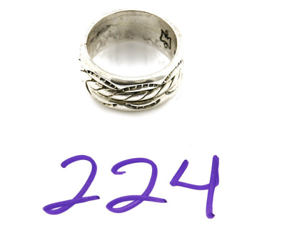 Navajo Ring .925 Silver Handmade Hand Stamped 3 Row Rope Band C.1980's