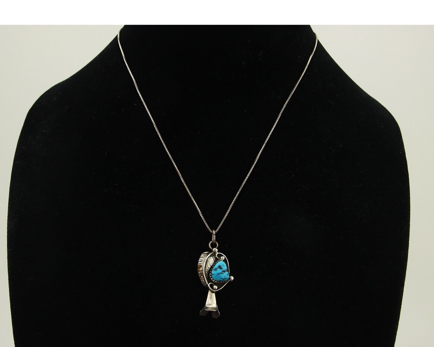 Navajo Necklace 925 Silver Natural Turquoise Artist Signed #14 C.80's