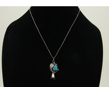 Navajo Necklace 925 Silver Natural Turquoise Artist Signed #14 C.80's