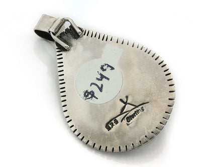 Navajo Pendant 925 Sterling Silver Natural Turquoise Vintage Artist Sign Teepee