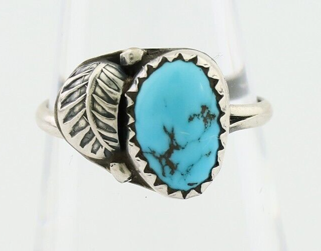 Navajo Ring 925 Silver Sleeping Beauty Turquoise Native American Artist C.80's