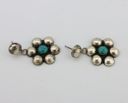 Navajo Handmade Earrings 925 Silver Blue Turquoise Artist Signed Daye C.80's