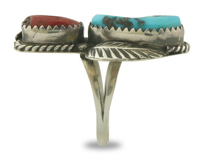 Vintage Navajo Ring 925 Sterling Natural Gemstones Signed Pauline Begay Size 7.0