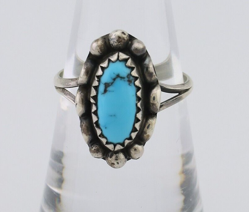 Navajo Handmade Ring 925 Silver Sleeping Beauty Turquoise Artist Signed SC C80s