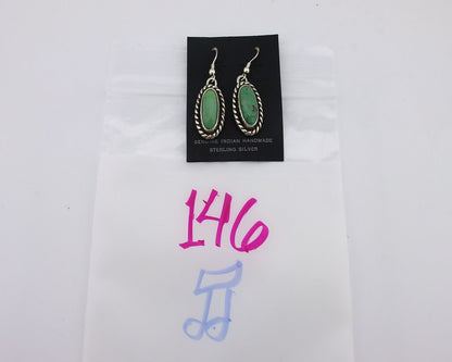 Navajo Earrings 925 Silver Natural Green Turquoise Native Artist C.80s