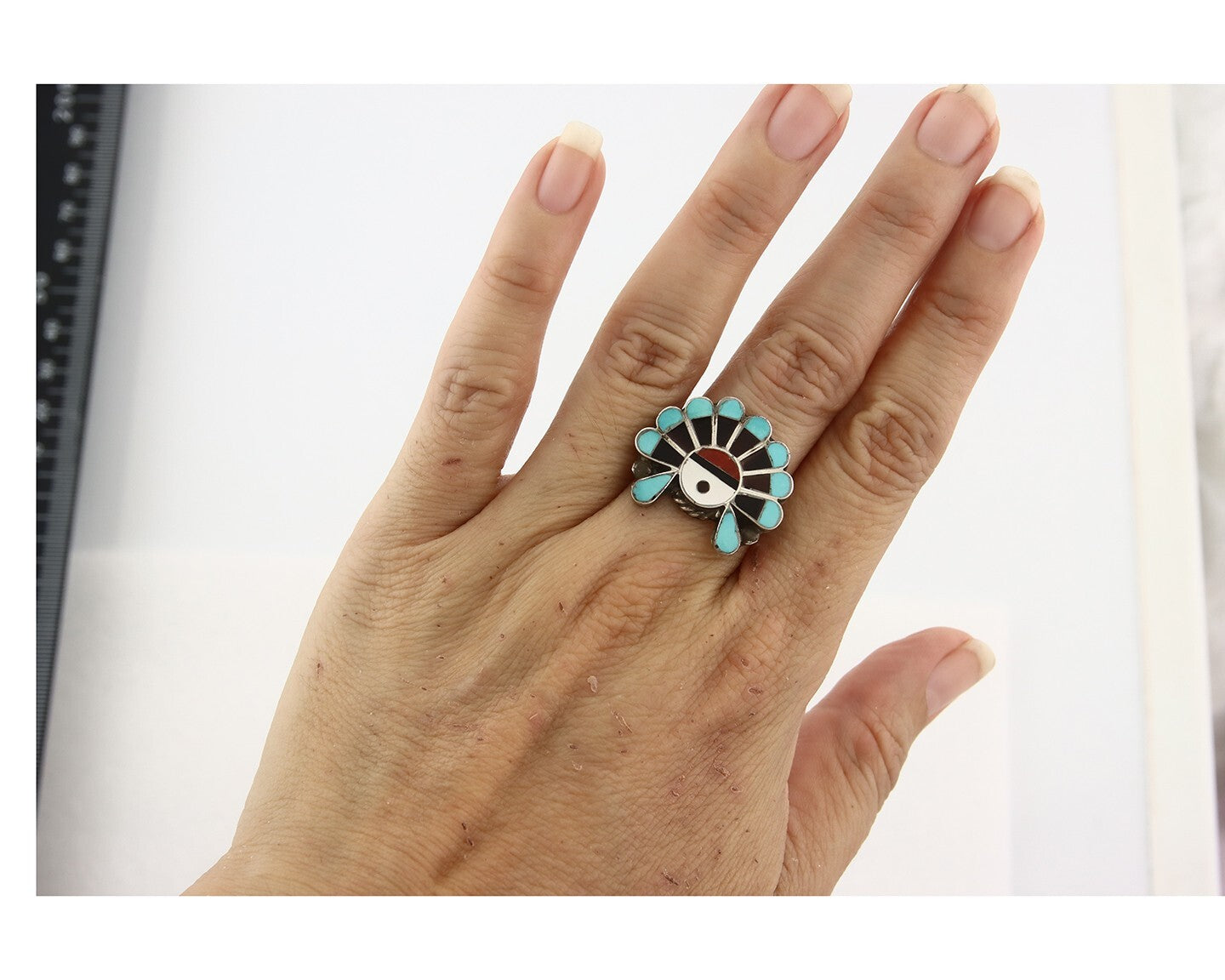Vintage Zuni Ring 925 Sterling Silver Natural Gemstone Size 6.25