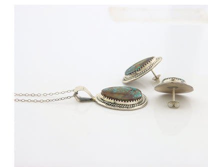 Navajo Necklace Earrings Set Sterling Silver Turquoise Vintage Signed Spencer