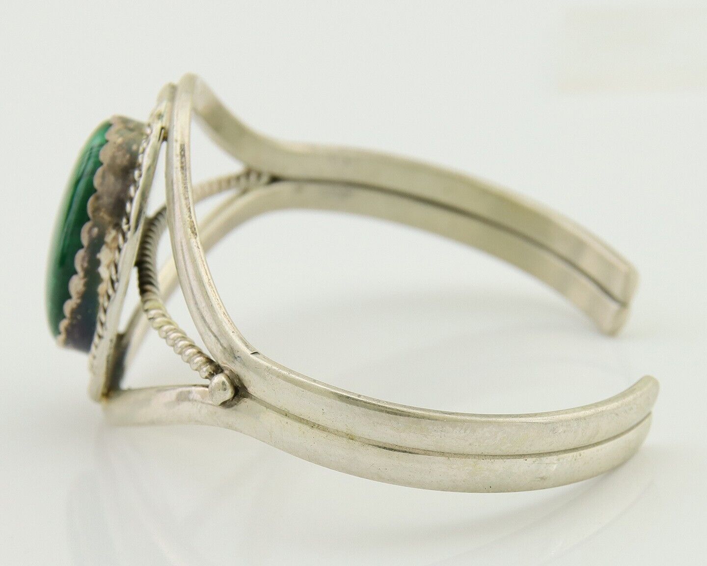 Navajo Cuff Bracelet Natural Malachite 925 Silver Native American Artist C.80s