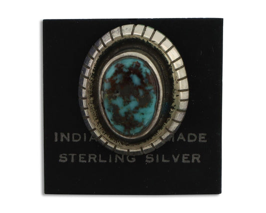 Navajo Tie Tack 925 Silver Spiderweb Turquoise Native American Artist C.80's