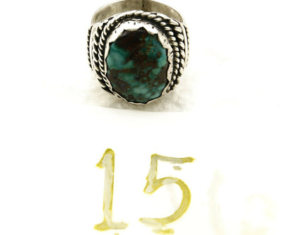 Navajo Ring .925 SOLID Silver Kingman Turquoise Signed Artist Ti Circa 1980's