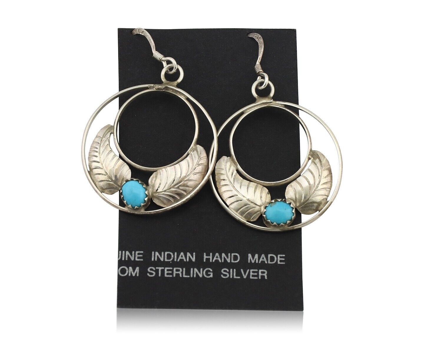 Navajo Dangle Handmade Earrings 925 Silver Blue Turquoise Native Artist C.80's