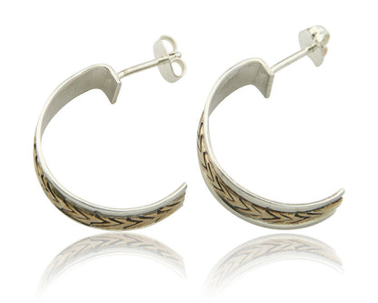 Navajo Hoop Earrings 925 Silver & Gold Artist Signed Randall Endito C.80's