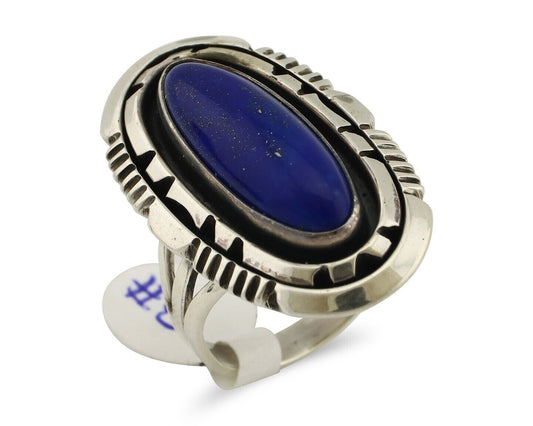 Navajo Ring 925 Silver Lapis Hand Stamped Signed William Denetdale C.80's