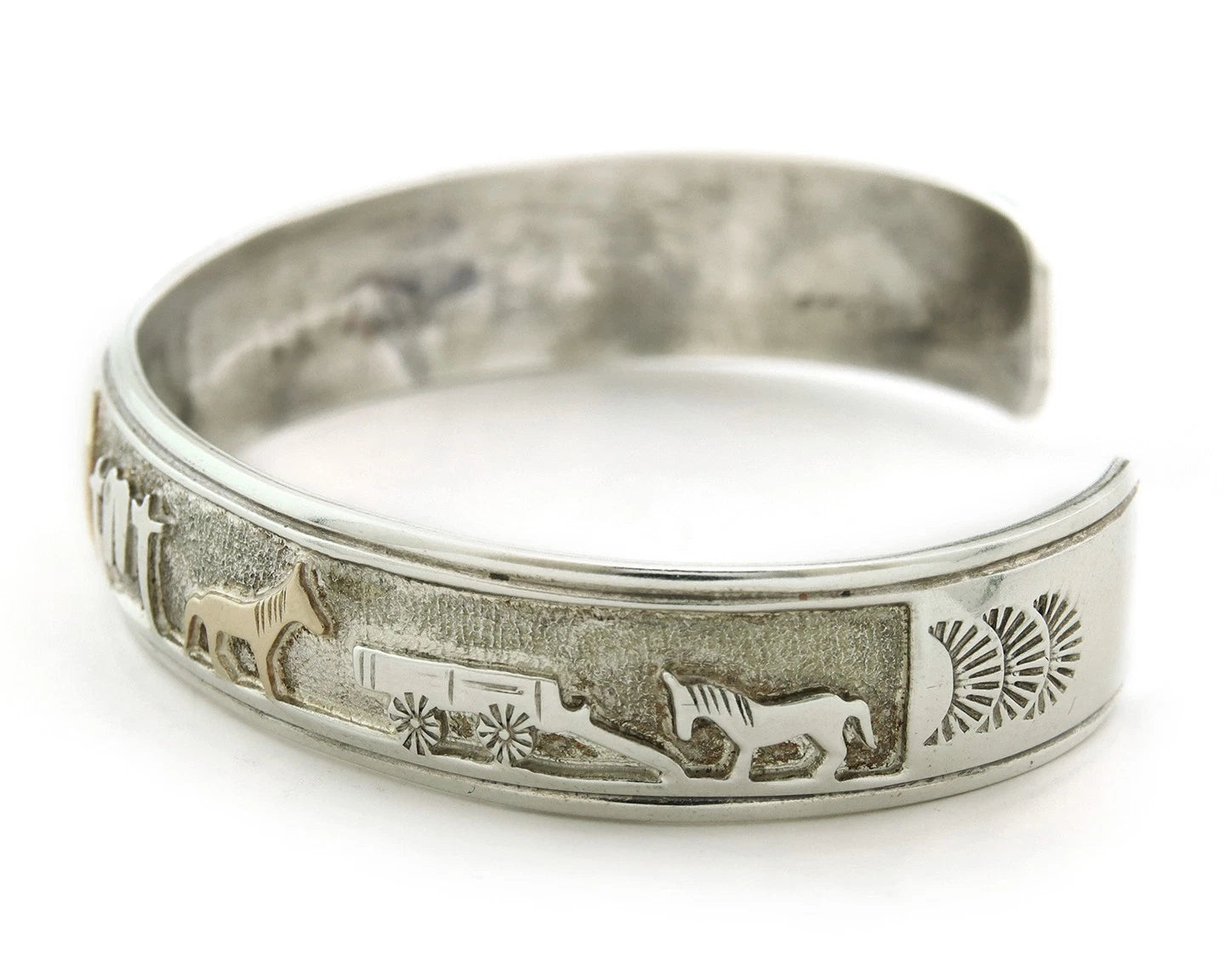 Navajo Cuff Bracelet Sterling Silver & 14k Gold Vintage Handmade Signed NAKAI