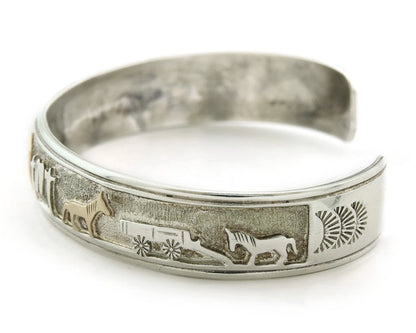 Navajo Cuff Bracelet Sterling Silver & 14k Gold Vintage Handmade Signed NAKAI