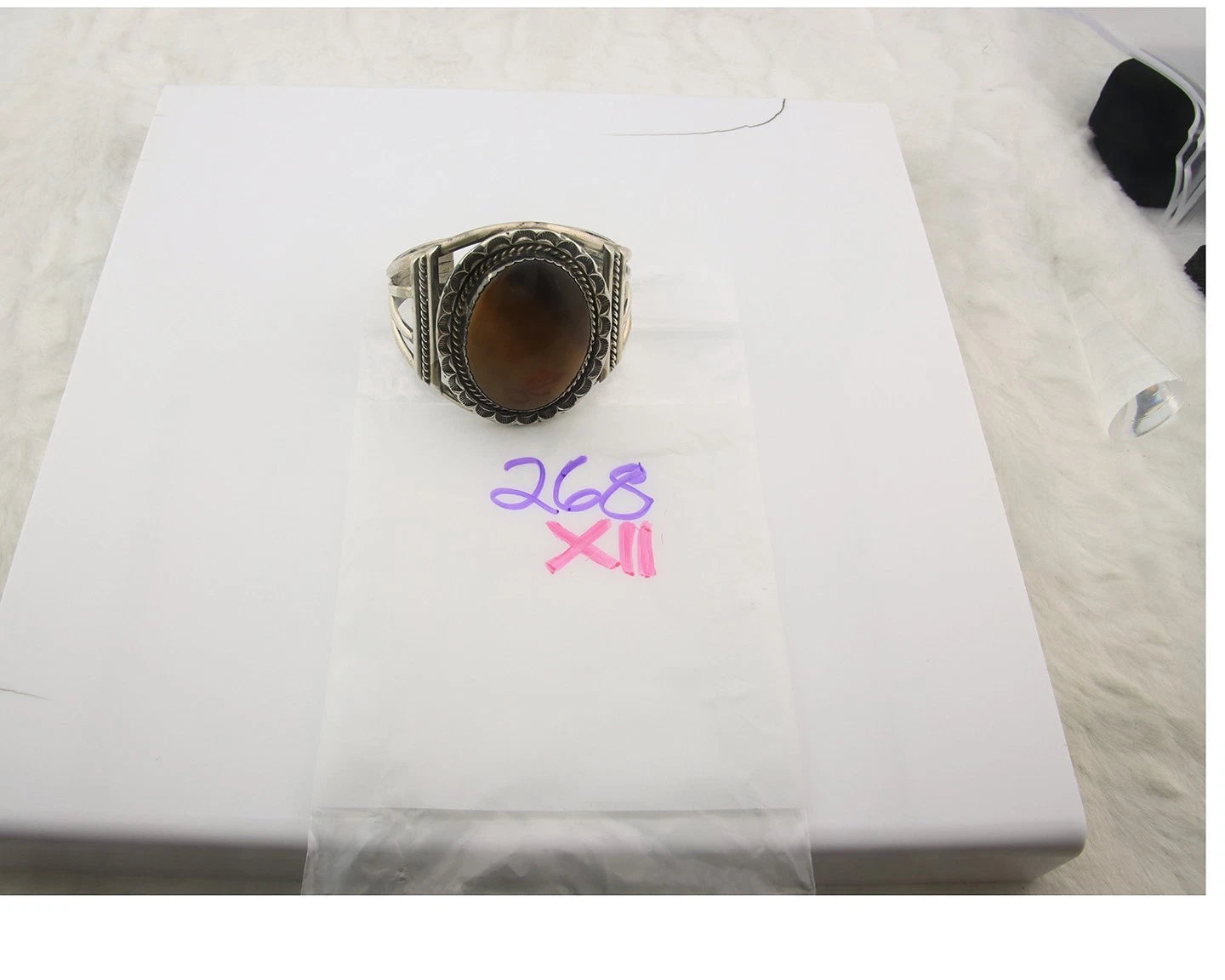 Navajo Cuff Bracelet Sterling Silver Natural Tiger Eye Sapphire Vintage Handmade